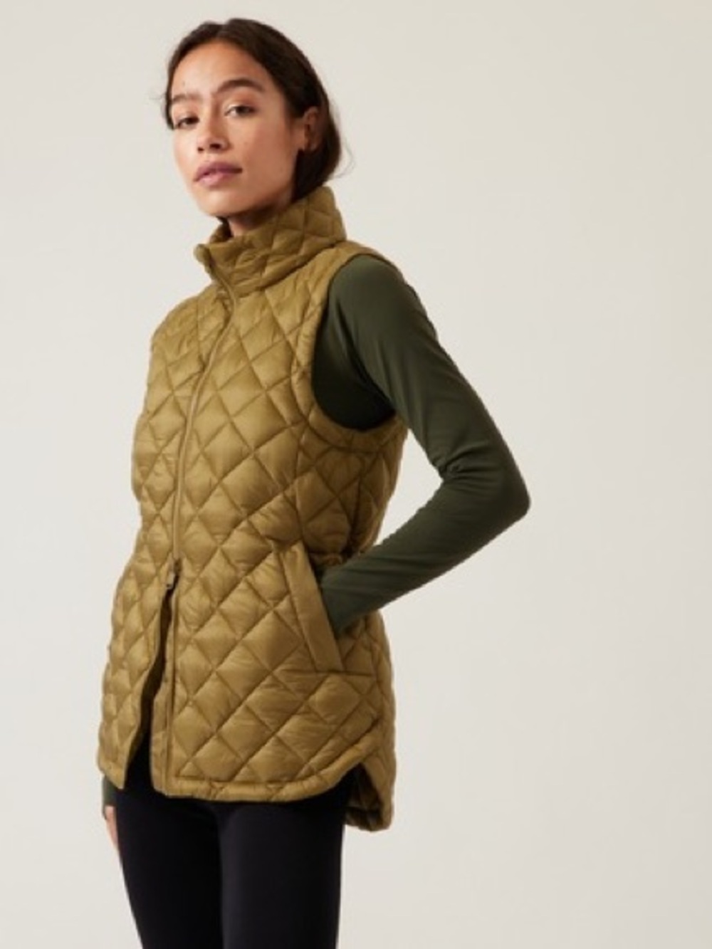 Athleta Quilted Puffer Vest in Olive Green